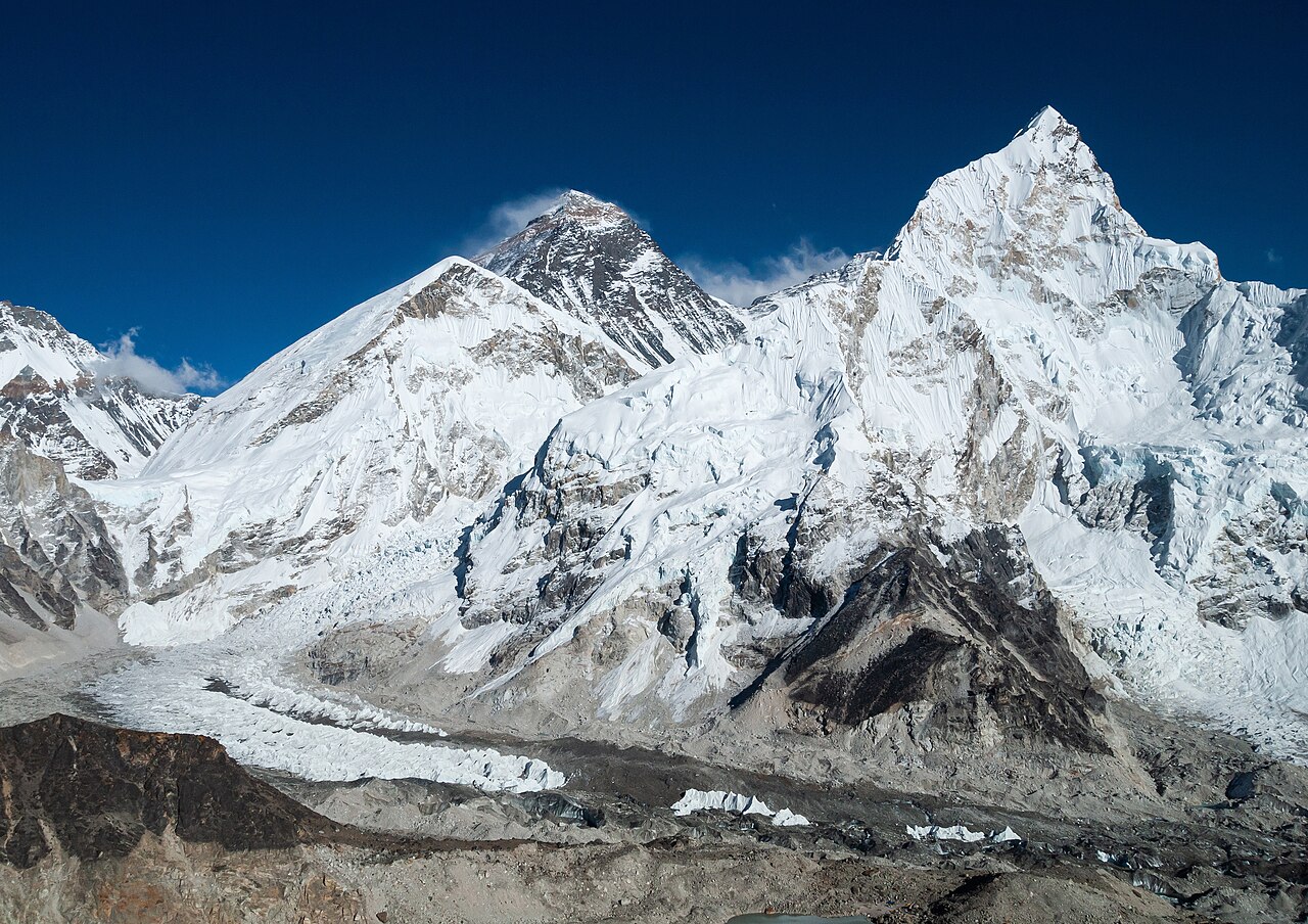 Everest and Nuptse above the Khumbu Glacier