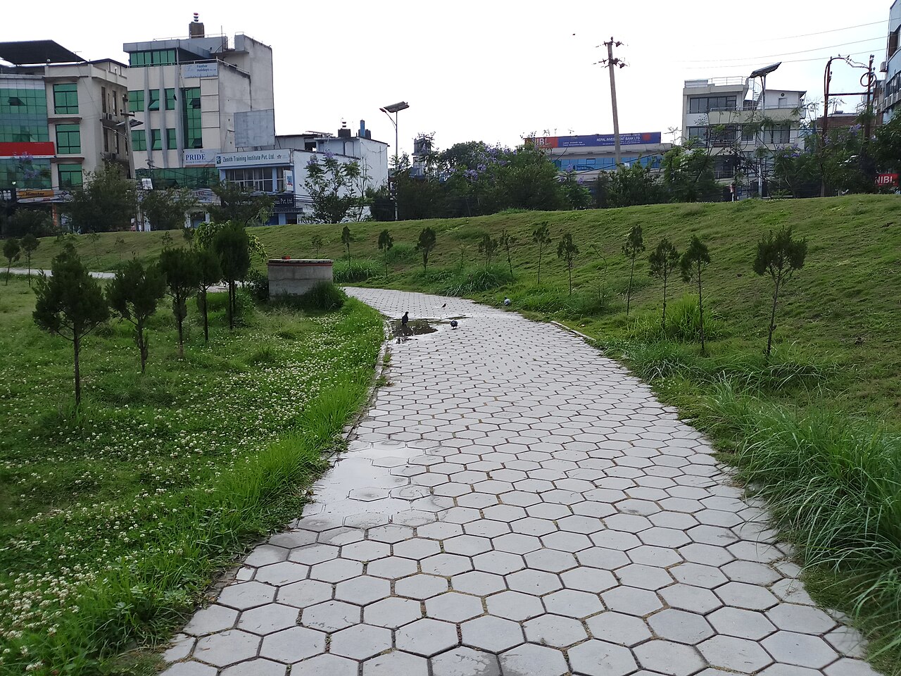 Paved path through Narayan Chaur park in Naxal in 2018