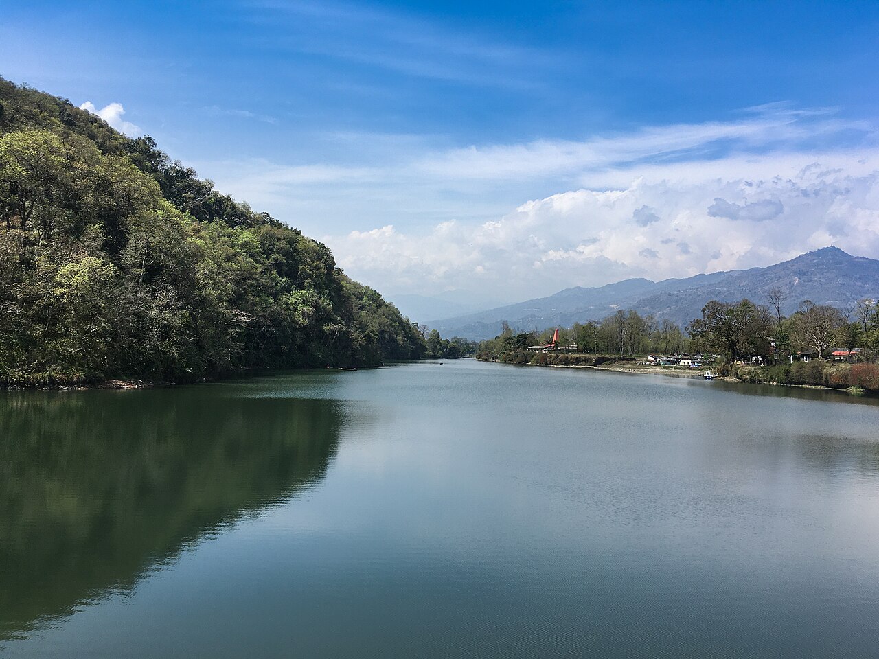 Phewa Lake and hills viewed from the lakeside